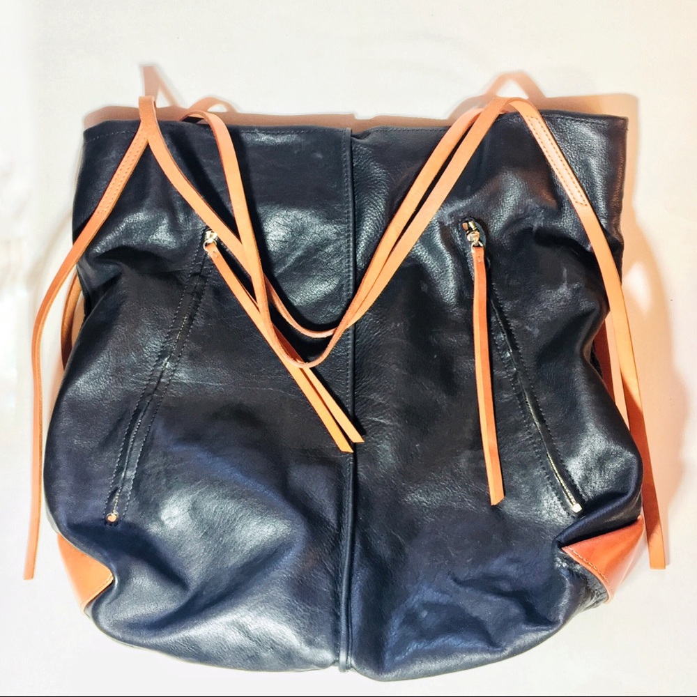 Christopher Kon Large Black & Tan leather hobo bag